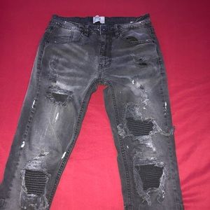 KDNK Black Washed Jeans, Ripped, Covered Rips